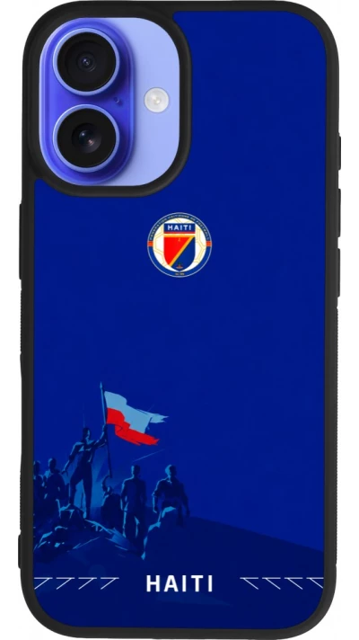 Coque iPhone 16 - Silicone rigide noir Maillot de football Haiti 2026 personnalisable