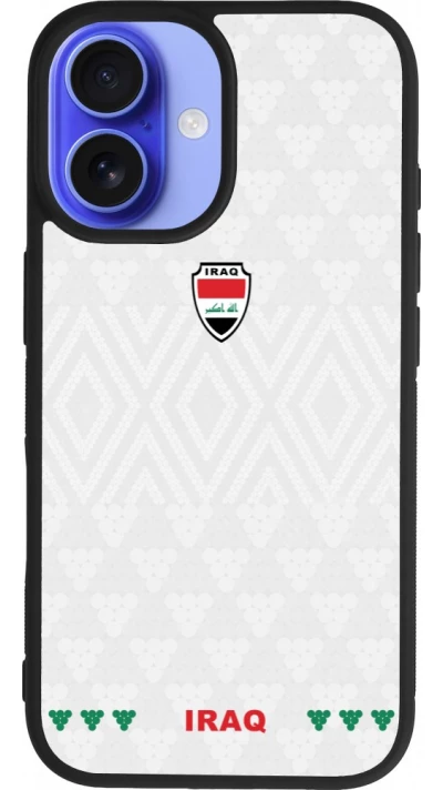 Coque iPhone 16 - Silicone rigide noir Maillot de football Irak 2026 personnalisable