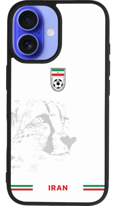 Coque iPhone 16 - Silicone rigide noir Maillot de football Iran 2026 personnalisable