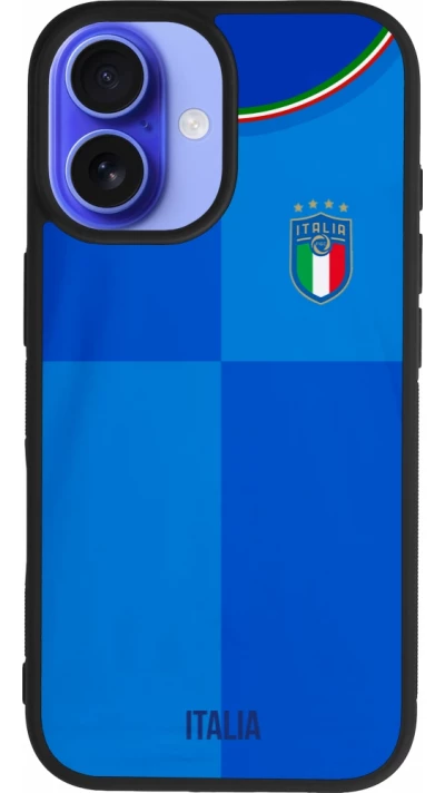 Coque iPhone 16 - Silicone rigide noir Maillot de football Italie 2022 personnalisable