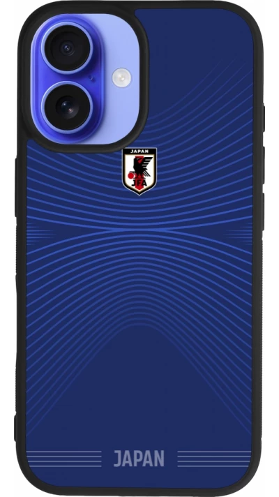 Coque iPhone 16 - Silicone rigide noir Maillot de football Japon 2026 personnalisable