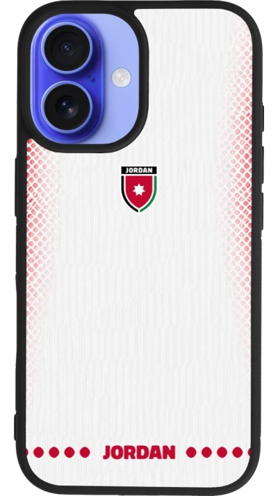 Coque iPhone 16 - Silicone rigide noir Maillot de football Jordanie 2026 personnalisable