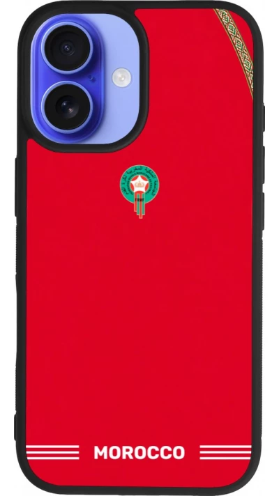 Coque iPhone 16 - Silicone rigide noir Maillot de football Maroc 2026 personnalisable