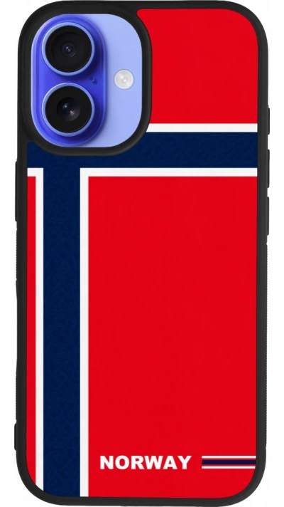 Coque iPhone 16 - Silicone rigide noir Maillot de football Norvège 2026 personnalisable