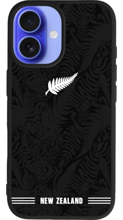 Coque iPhone 16 - Silicone rigide noir Maillot de football Nouvelle-Zélande 2026 personnalisable