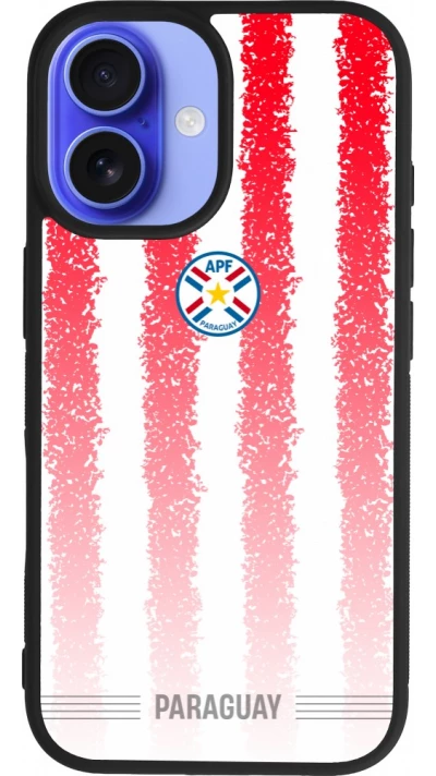 Coque iPhone 16 - Silicone rigide noir Maillot de football Paraguay 2026 personnalisable