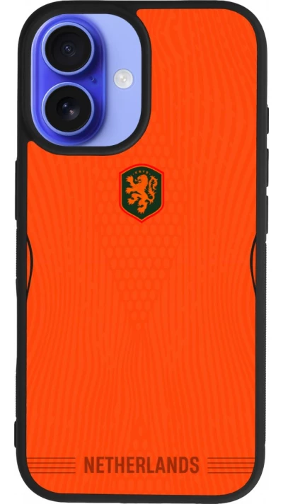 Coque iPhone 16 - Silicone rigide noir Maillot de football Pays-Bas 2026 personnalisable