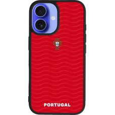 Coque iPhone 16 - Silicone rigide noir Maillot de football Portugal 2026 personnalisable