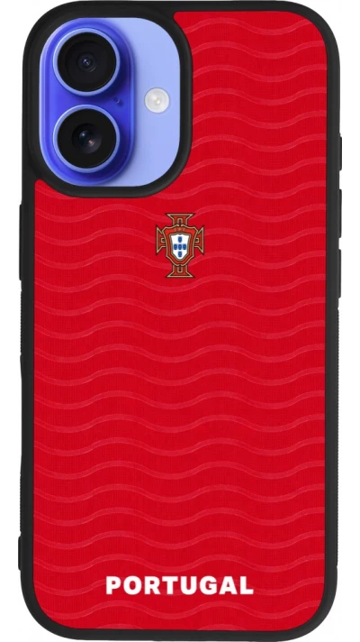 Coque iPhone 16 - Silicone rigide noir Maillot de football Portugal 2026 personnalisable