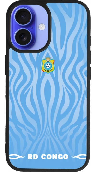 Coque iPhone 16 - Silicone rigide noir Maillot de football RD Congo 2026 personnalisable