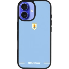 Coque iPhone 16 - Silicone rigide noir Maillot de football Uruguay 2026 personnalisable