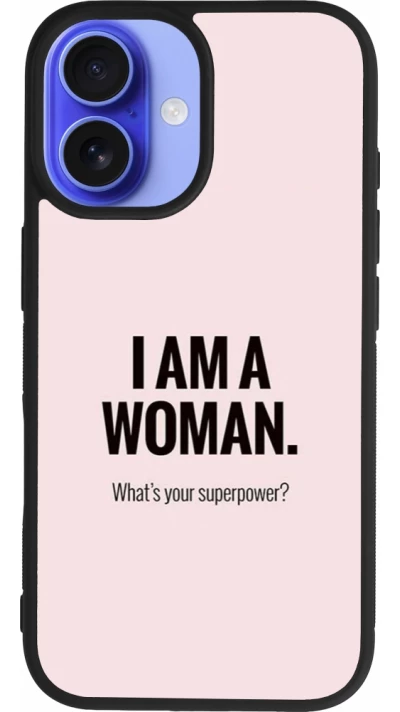 Coque iPhone 16 - Silicone rigide noir I am a woman