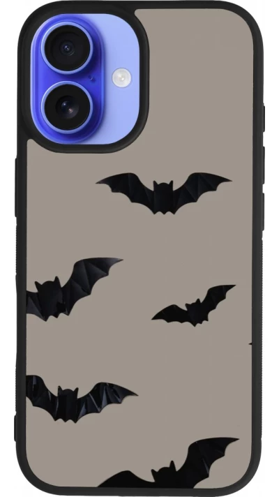 Coque iPhone 16 - Silicone rigide noir Halloween 2026 Bats