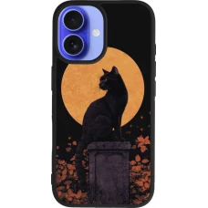 Coque iPhone 16 - Silicone rigide noir Halloween 2026 Cat Art Nouveau