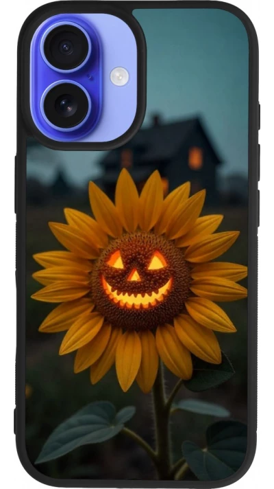 Coque iPhone 16 - Silicone rigide noir Halloween 2026 Evil Sunflower