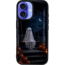 Coque iPhone 16 - Silicone rigide noir Halloween 2026 Ghost on a swing