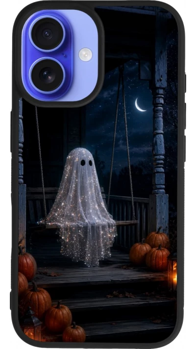 Coque iPhone 16 - Silicone rigide noir Halloween 2026 Ghost on a swing