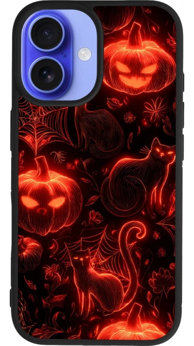 Coque iPhone 16 - Silicone rigide noir Halloween 2026 Pattern Halloween
