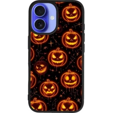 Coque iPhone 16 - Silicone rigide noir Halloween 2026 Pattern Pumpkins