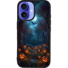 Coque iPhone 16 - Silicone rigide noir Halloween 2026 Road of Pumpkins