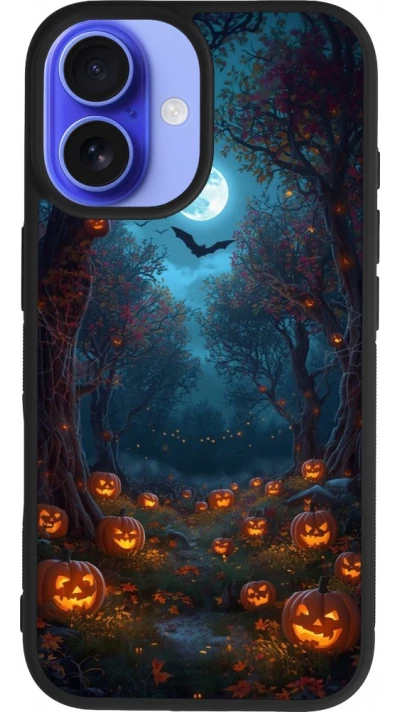 Coque iPhone 16 - Silicone rigide noir Halloween 2026 Road of Pumpkins