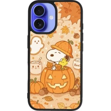 Coque iPhone 16 - Silicone rigide noir Halloween 2026 Snoopy Halloween