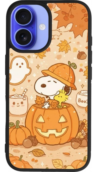 Coque iPhone 16 - Silicone rigide noir Halloween 2026 Snoopy Halloween