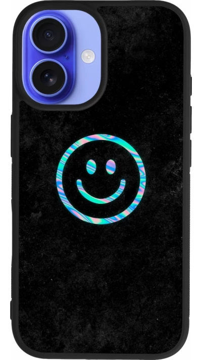Coque iPhone 16 - Silicone rigide noir Happy smiely irisé