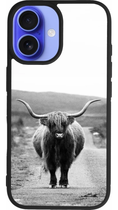 Coque iPhone 16 - Silicone rigide noir Highland cattle