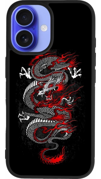 Coque iPhone 16 - Silicone rigide noir Japanese style Dragon Tattoo Red Black