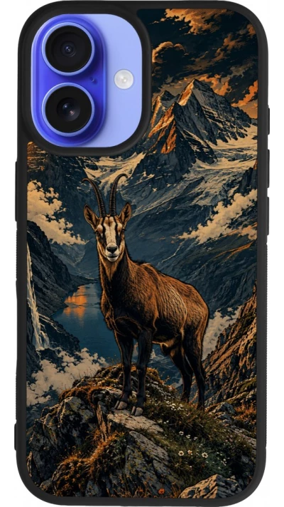 Coque iPhone 16 - Silicone rigide noir Linocut Chamois