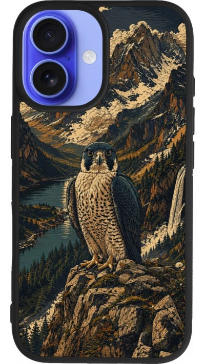 Coque iPhone 16 - Silicone rigide noir Linocut Faucun pèlerin