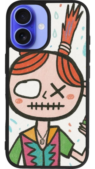 Coque iPhone 16 - Silicone rigide noir Little Girl Sketch