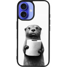iPhone 16 Case Hülle - Silikon schwarz Otter Toilettenpapier