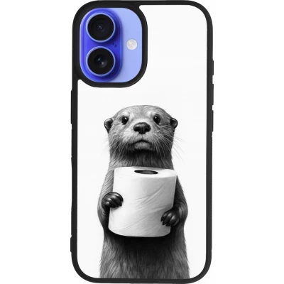 iPhone 16 Case Hülle - Silikon schwarz Otter Toilettenpapier
