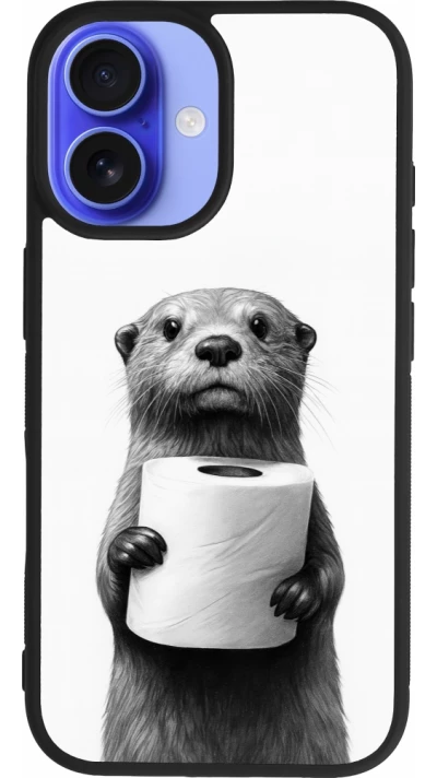 Coque iPhone 16 - Silicone rigide noir Loutre papier de toilette