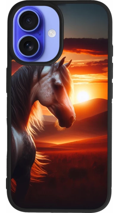 Coque iPhone 16 - Silicone rigide noir Majestic Sunset Horse