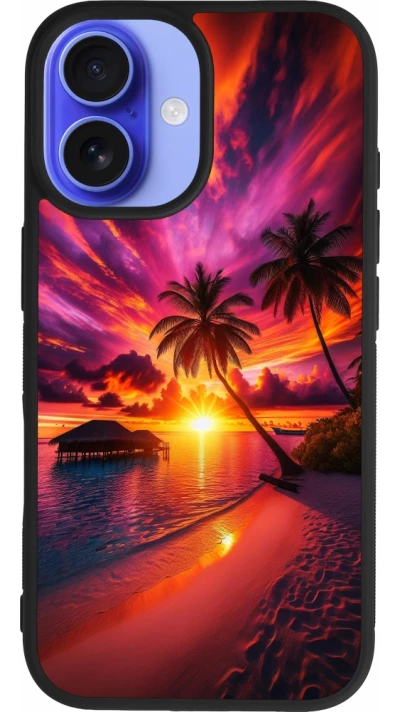 Coque iPhone 16 - Silicone rigide noir Maldives Dusk Bliss