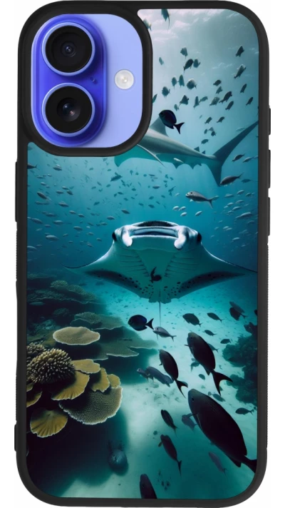 Coque iPhone 16 - Silicone rigide noir Manta Lagon Nettoyage