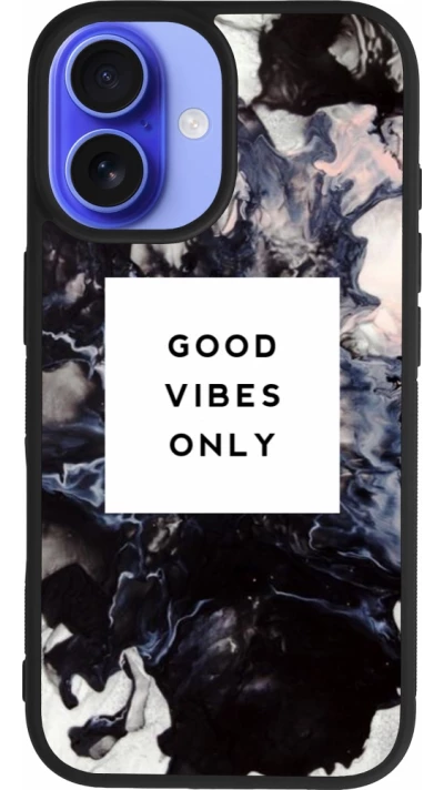 Coque iPhone 16 - Silicone rigide noir Marble Good Vibes Only