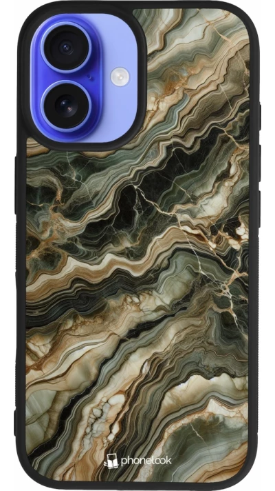 Coque iPhone 16 - Silicone rigide noir Marbre Olive