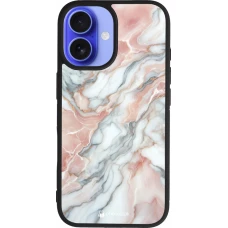 Coque iPhone 16 - Silicone rigide noir Marbre Rose Lumineux