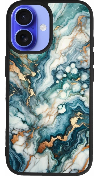 Coque iPhone 16 - Silicone rigide noir Marbre Vert Bleu Doré