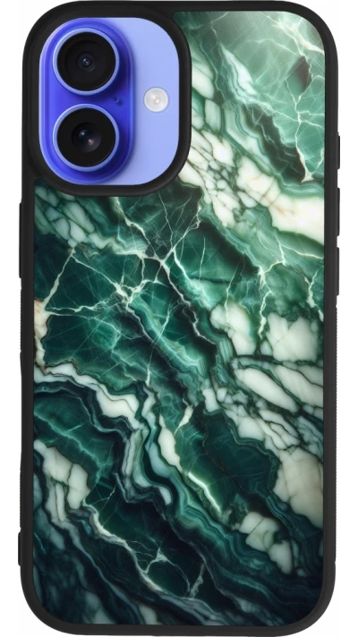 Coque iPhone 16 - Silicone rigide noir Marbre vert majestueux