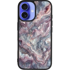iPhone 16 Case Hülle - Silikon schwarz Violetter silberner Marmor
