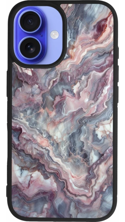 iPhone 16 Case Hülle - Silikon schwarz Violetter silberner Marmor