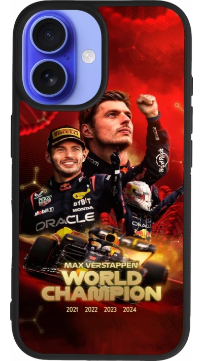 Coque iPhone 16 - Silicone rigide noir Max Verstappen Champion 2023