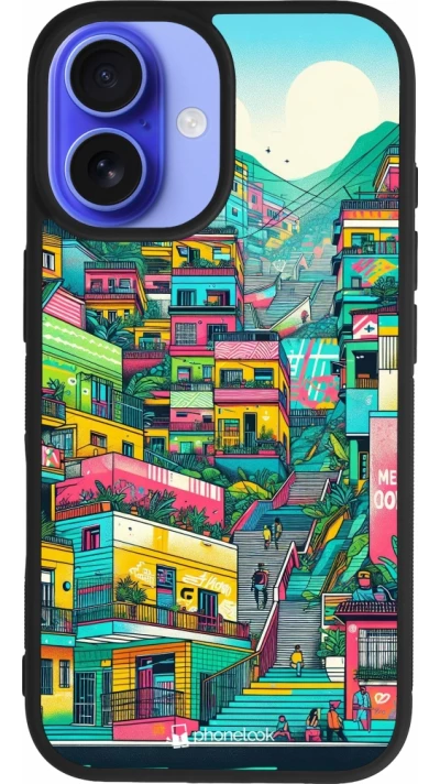 Coque iPhone 16 - Silicone rigide noir Medellin Comuna 13 Art