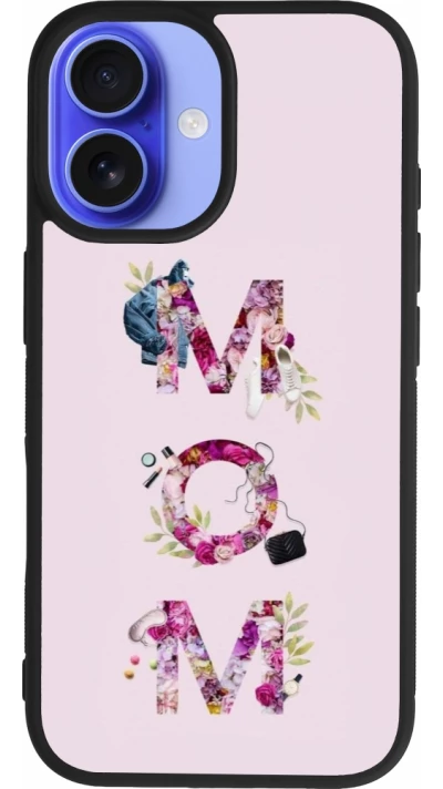 Coque iPhone 16 - Silicone rigide noir Mom 2024 girly mom