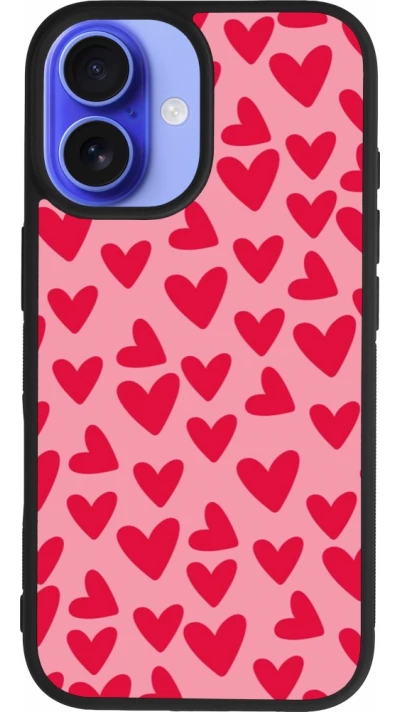 Coque iPhone 16 - Silicone rigide noir Mom 2024 petits coeurs